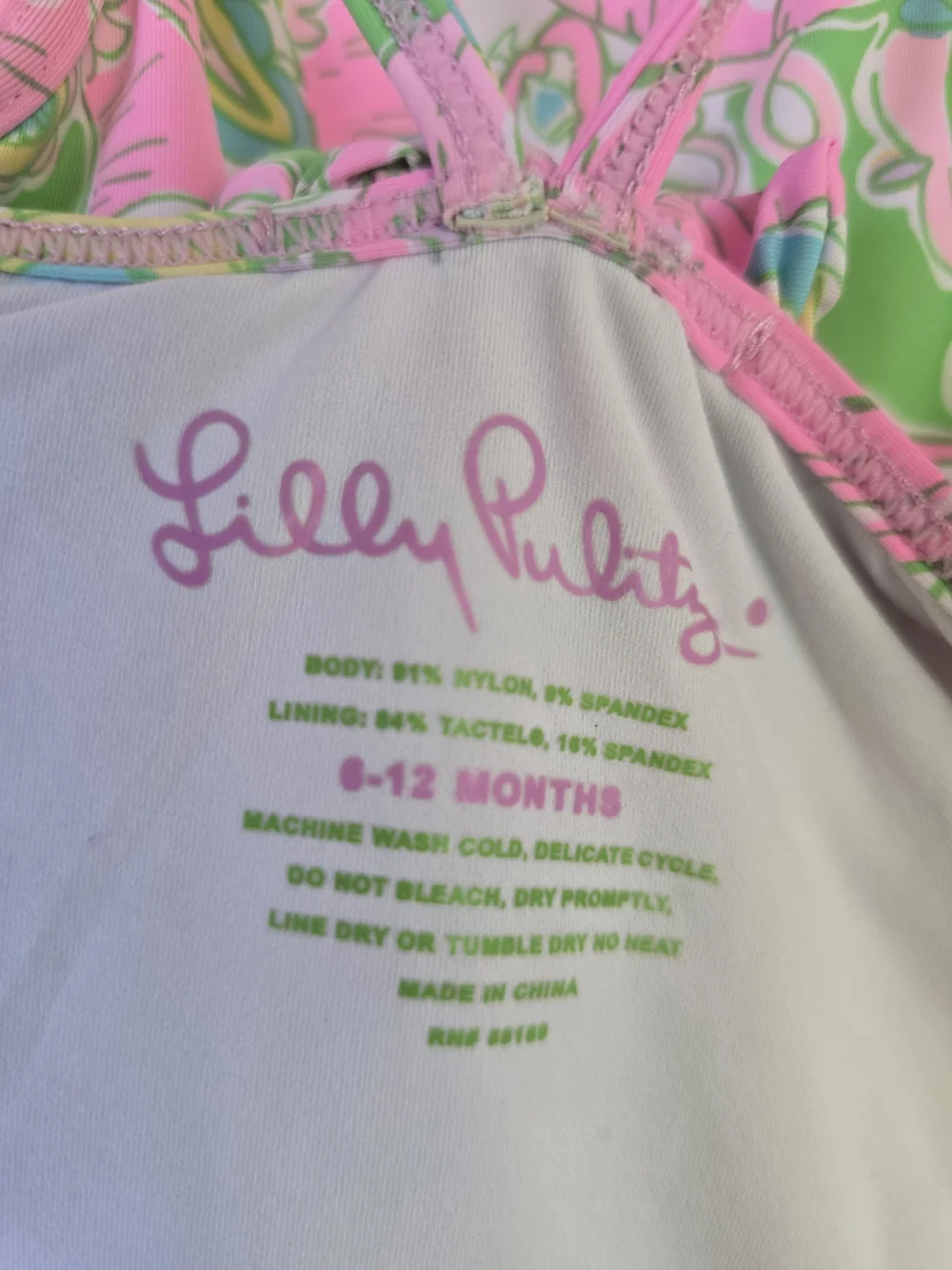 Lilly Pulitzer Pink, Green & Blue Paisley Ruffle Girl Swimsuit Infant 6-12 Month